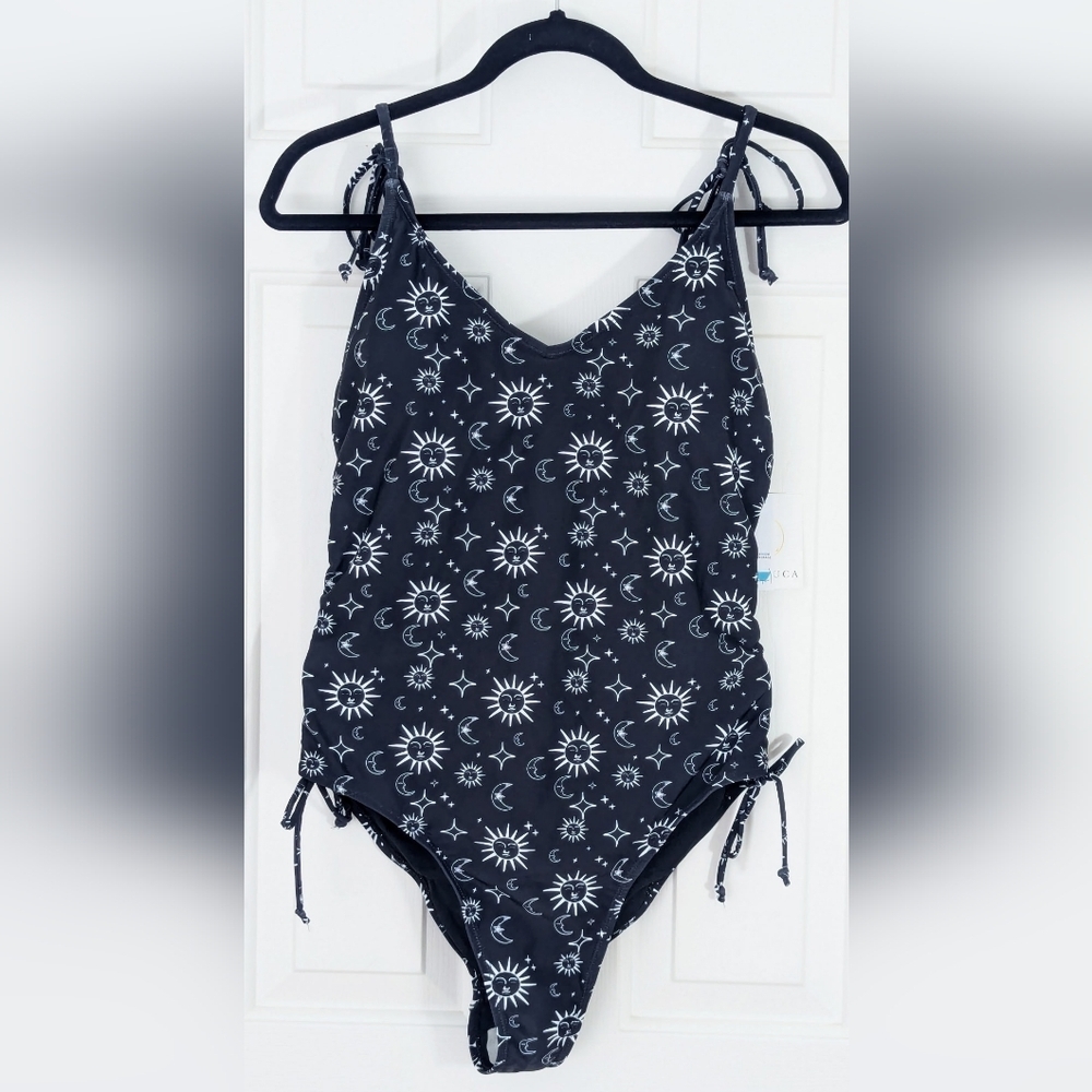 Youth Cyn&Luca Celestial Black & White One Piece Swim w/ Adjustable Ties XL NWT